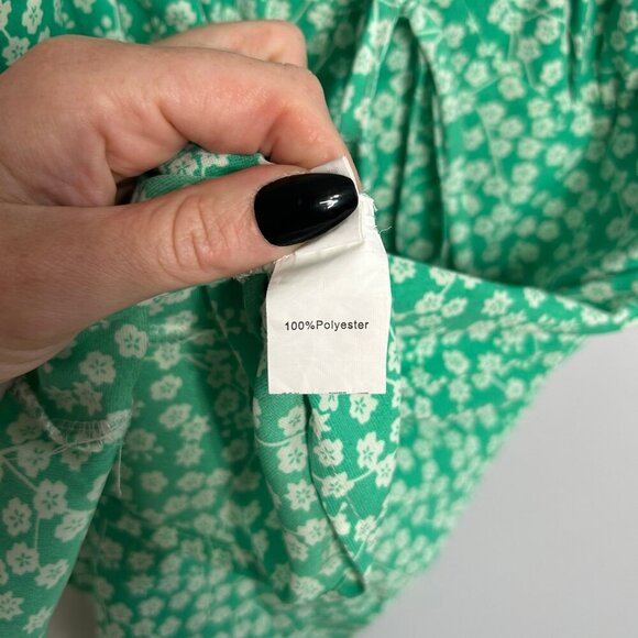 SHEIN Women’s Green Floral Spaghetti Strap Tie Sleeve Mini Sun Dress Size Medium - Picture 6 of 8